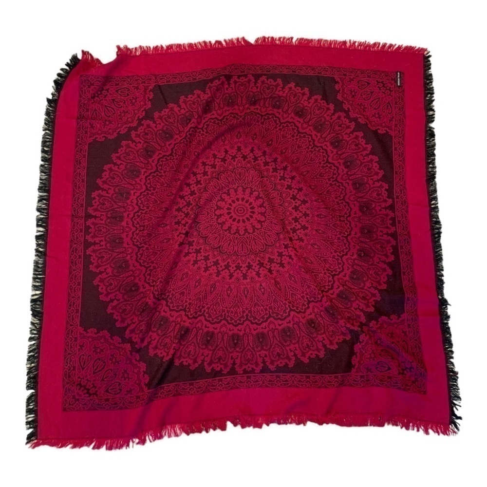 Morgan Taylor Square Paisley Scarf Hot Pink and Black with Fringe